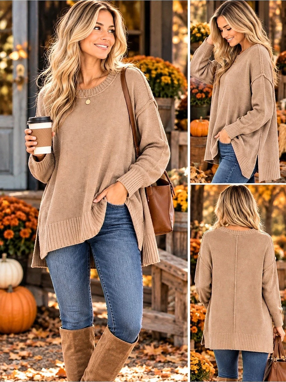 Aerie  Crew Neck Knit Sweater in Brown Like New